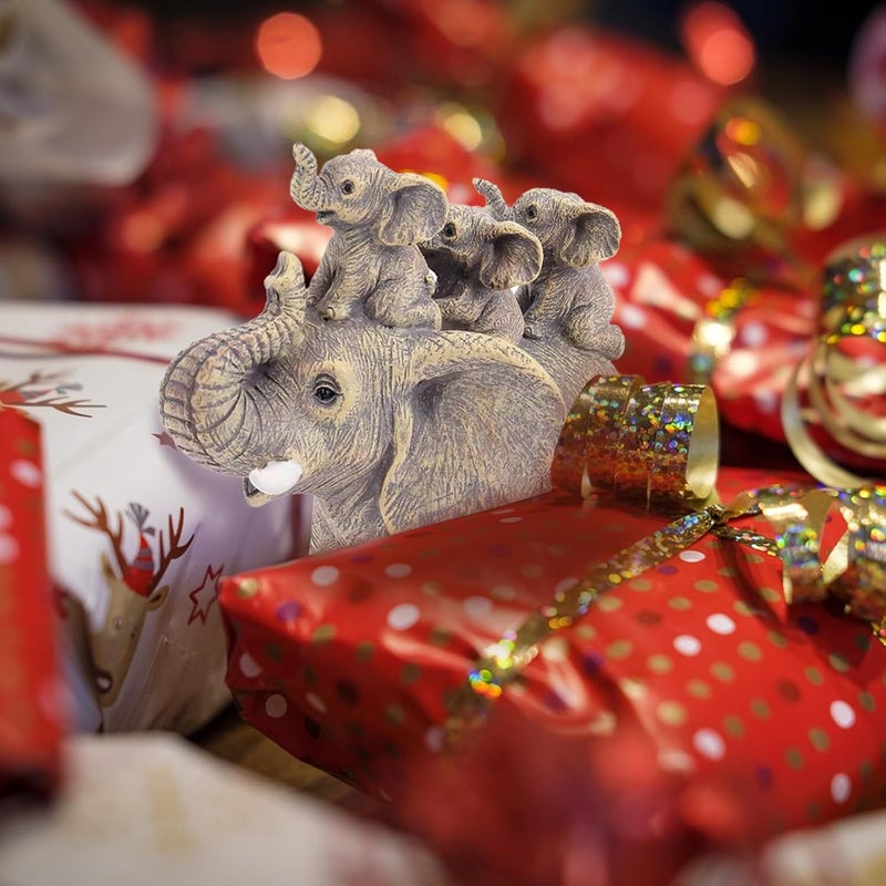 FriyGardcn Cute Elephant Statue Home Décor Good Luck Elephant Carries Three Calves on Its Back Figurines Décor for Shelf Good Gifts for Women Decoration for Living Room, Bedroom, Office - Image 2